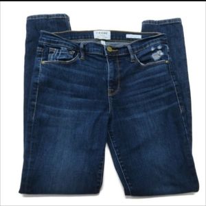 Frame Skinny Jeans Dark Blue Distressed Size 29